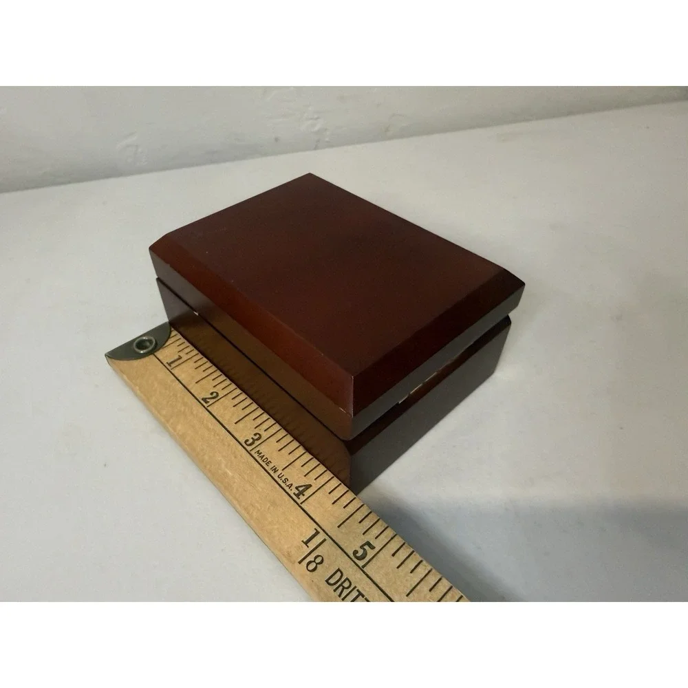 Vintage Wooden T-Bar Earring Box High Gloss Mahogany Finish Cream Leatherette